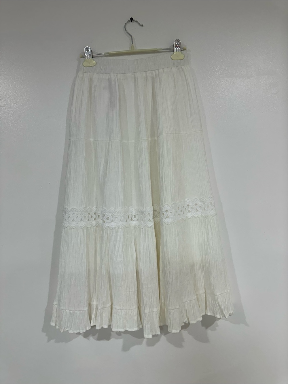 White Tiered Lace-Trim Maxi Skirt - Picture 2 of 2